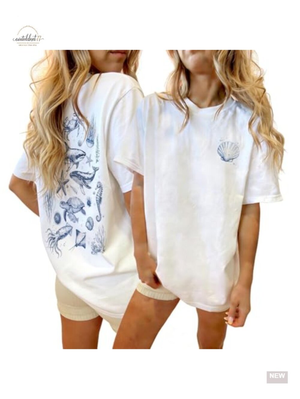 Oversized Seashell Graphic Tee Shirt Summer Y2k Short Sleeve Crewneck Baggy